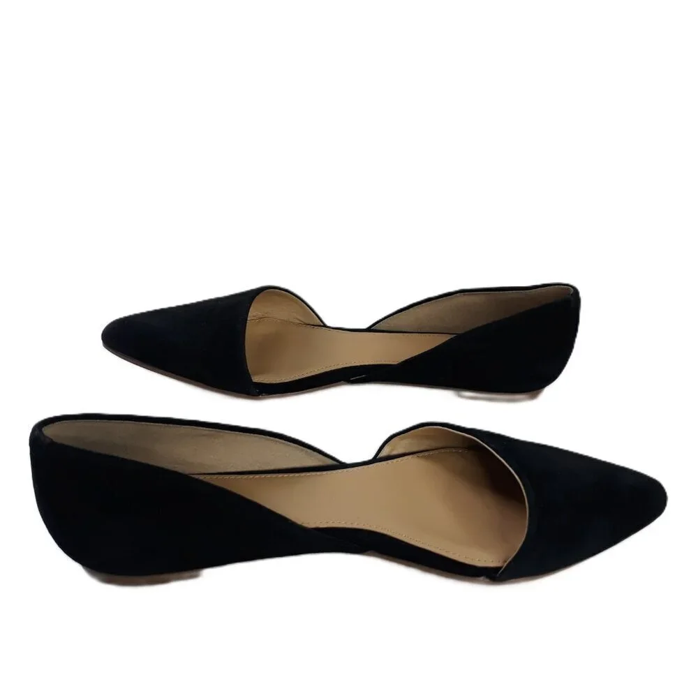J. Crew Factory Black Suede Leather d'Orsay Flats 9 Pointed Toe